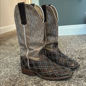 Anderson Bean brown square toe boots with Decorative Stitching